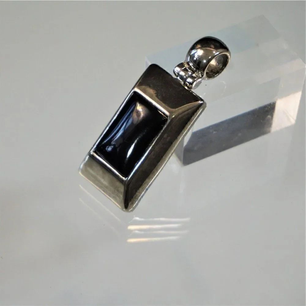 Vintage Modernist Pendant Unisex Silver Tone With Large Black Center